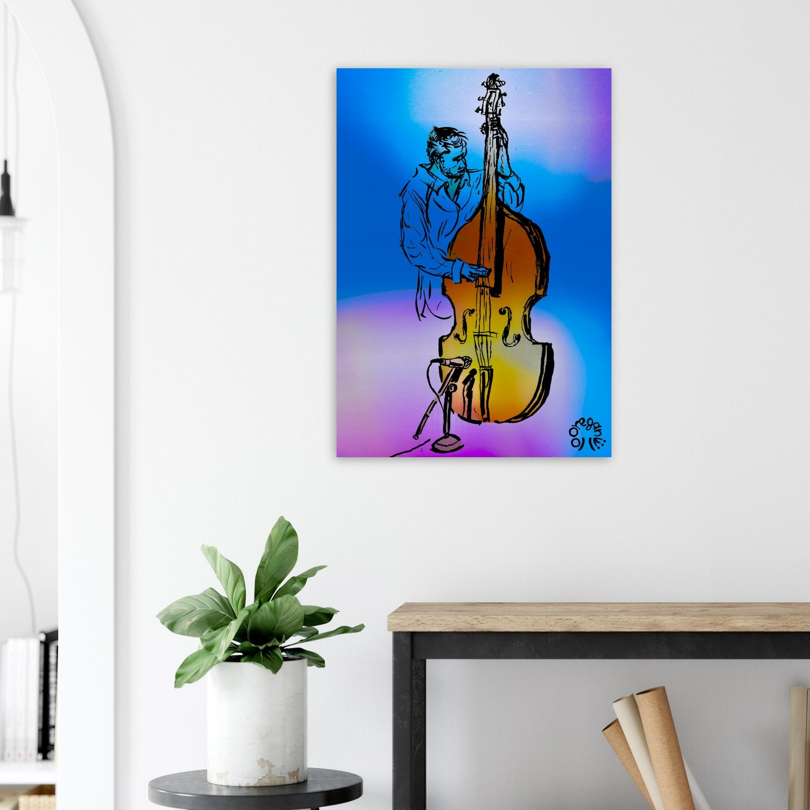 Double Bass in Blue - Museum-Quality Matte Paper Poster Print Material Creator Collective